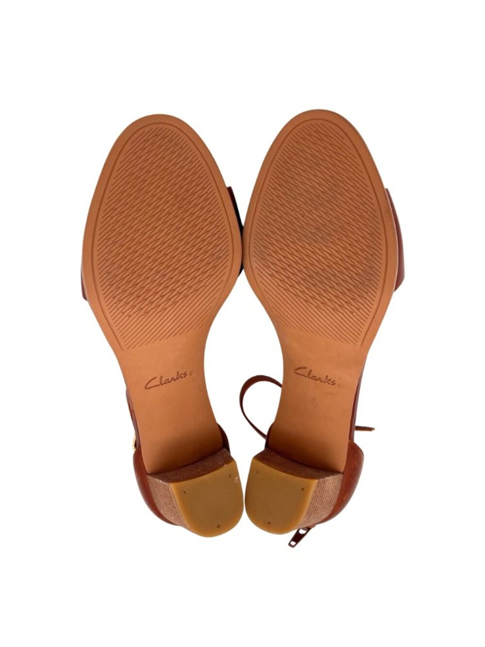 Clarks Brown Leather Ankle Strap Sandals Womens Size 9 Block Heel Open Toe Tan - Picture 9 of 13